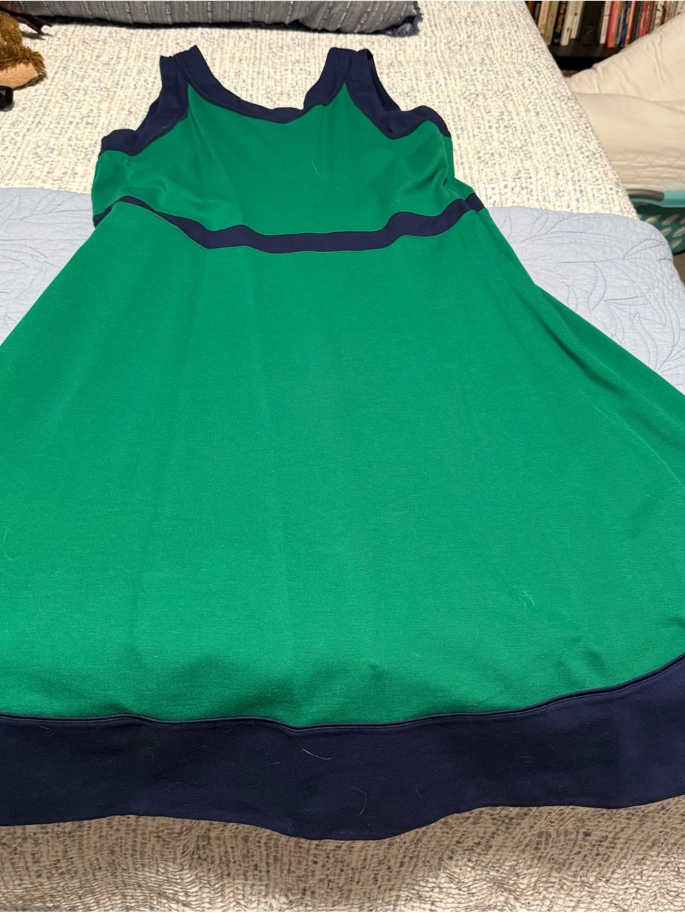 Lands' End Green Dress with Navy Trim